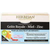 20 ampoules gelée royale Miel Zinc