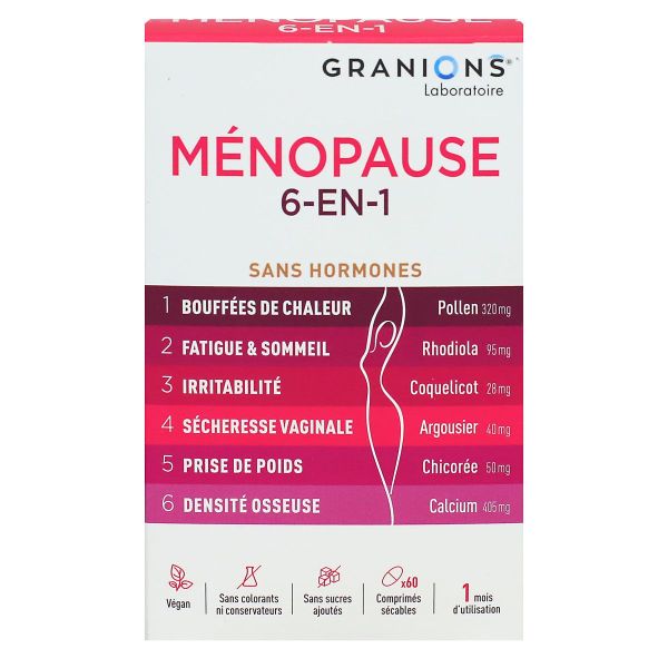 Ménopause 6en1 sans hormone 60 comprimés sécables