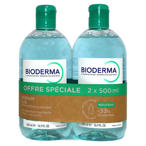 Sebium eau micellaire H2O peau grasse 2x500ml