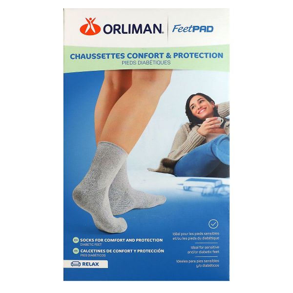 FeetPad chaussettes confort et protection grises pieds diabétiques taille 1
