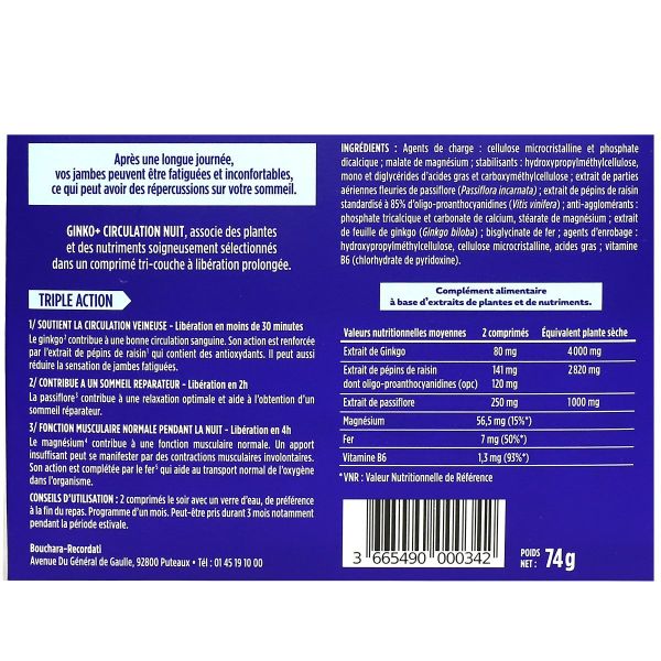 Ginko+ Circulation nuit jambes légères 60 comprimés