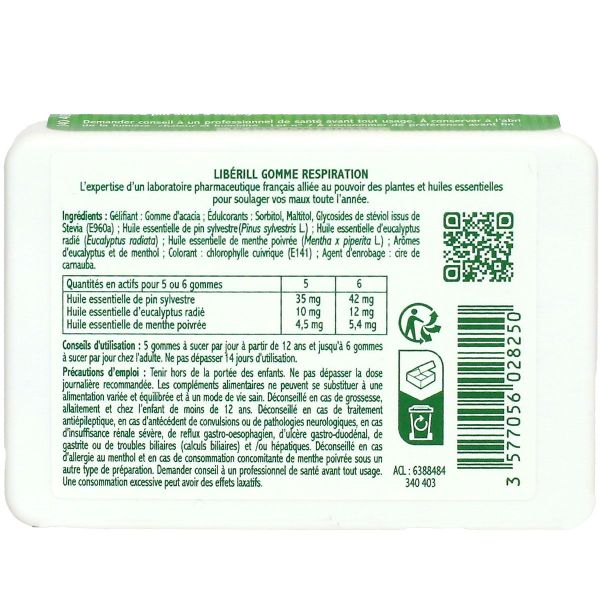 Liberill gorge irritée soulage et apaise arôme menthe gommes 50g